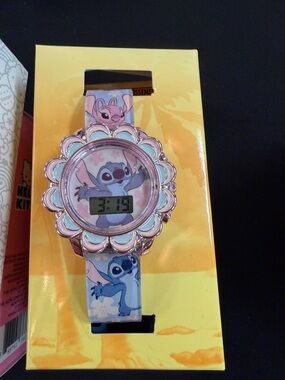 Disney Lilo & Stitch Kids Digital Watch - Pink and Light Blue Floral Bezel